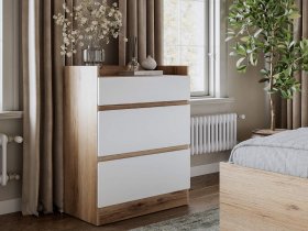 Комод 3 ящика Брауни (дуб делано/белый) в Зырянке - zyryanka.mebel-nsk.ru | фото