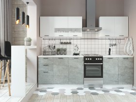Кухонный гарнитур Дуся 2,0 м (белый глянец/цемент) в Зырянке - zyryanka.mebel-nsk.ru | фото