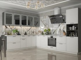 Модульная кухня Глэдис (белый снег/лайт грей софт/корпус анкор темный) в Зырянке - zyryanka.mebel-nsk.ru | фото