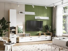 Модульная стенка Санса (дуб сонома/белый) в Зырянке - zyryanka.mebel-nsk.ru | фото