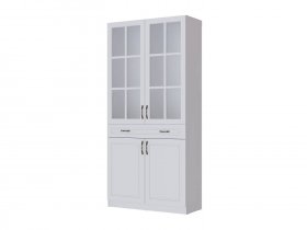Шкаф-витрина Апполия гостиная (белый/белый дуб) в Зырянке - zyryanka.mebel-nsk.ru | фото