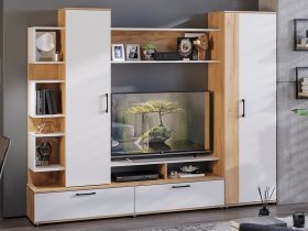 Стенка «Дакота» (дуб крафт золотой/белый ясень) в Зырянке - zyryanka.mebel-nsk.ru | фото