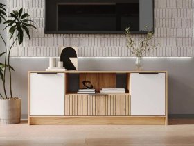 Тумба под ТВ  ТМ-001 Ивис (дуб крафт золотой/белый) в Зырянке - zyryanka.mebel-nsk.ru | фото